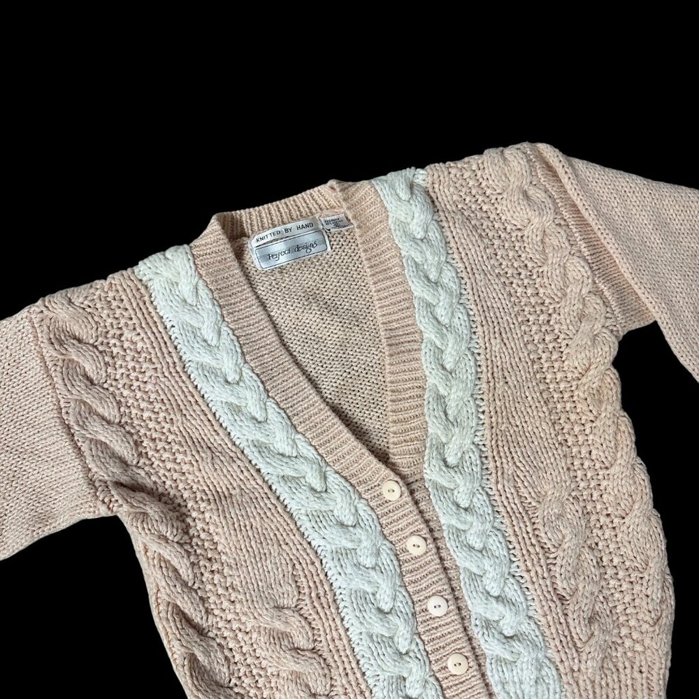 Vintage Cardigan Sweater 1980s Peach Cable Knit Small Perfect Designs Korea
